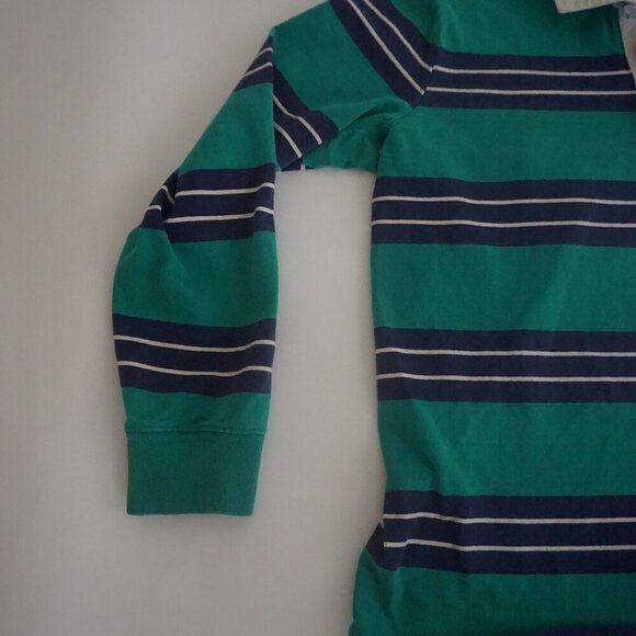 Lands' End Green Blue Stripe Rugby 100% Cotton Long Sleeve Preppy Polo Shirt L - Picture 7 of 9